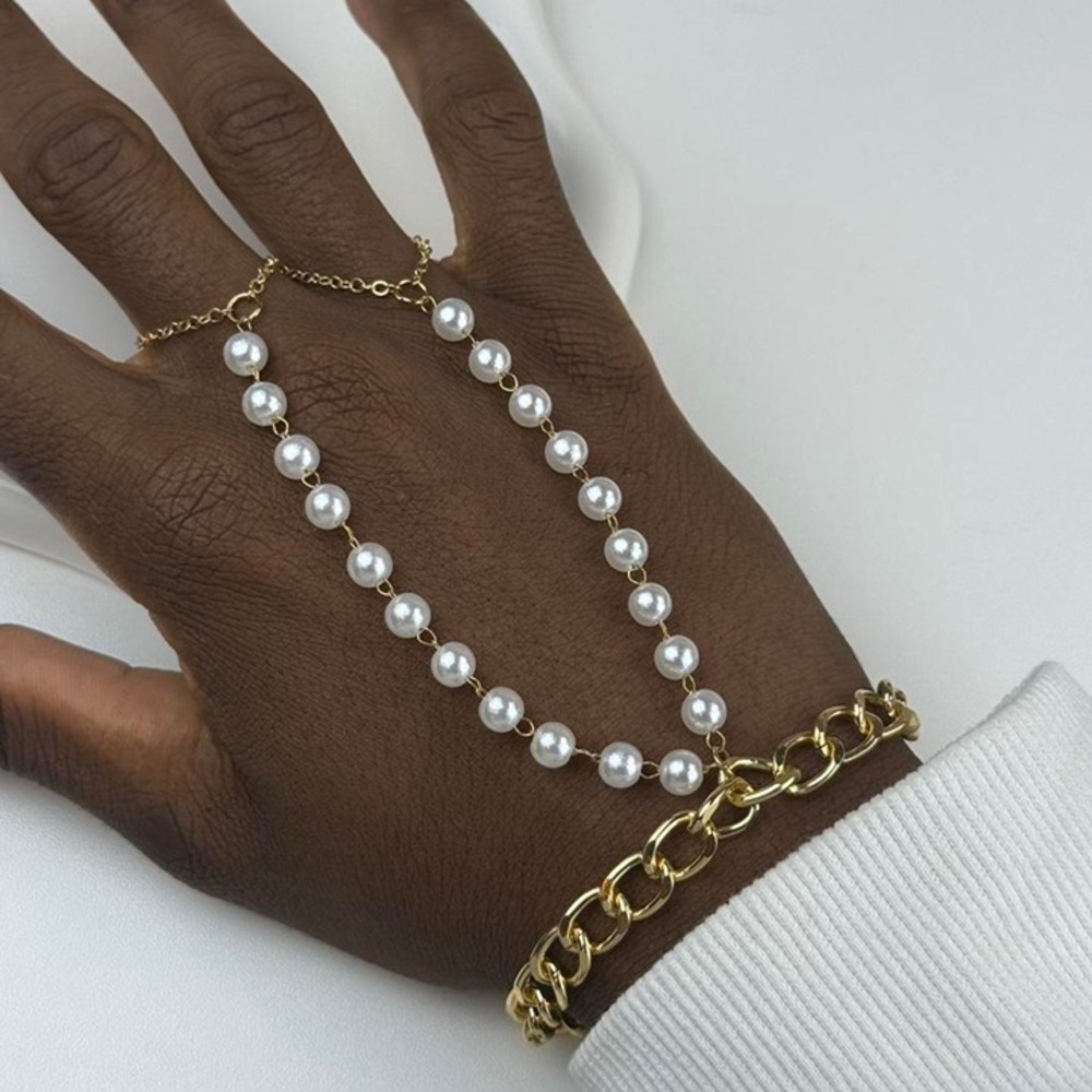 Gold chain pearl hand bracelet